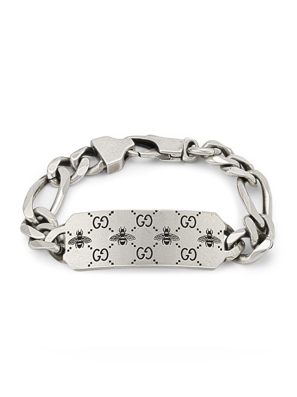 Authentic Gucci GG and Bee Engraved Sterling Silver Bracelet w/COA